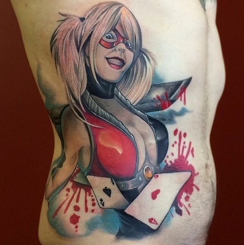 Harley in Blood with Cards Tattoo Idea