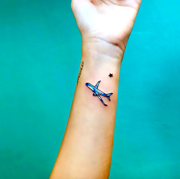 Blue Airplane Tattoo Idea