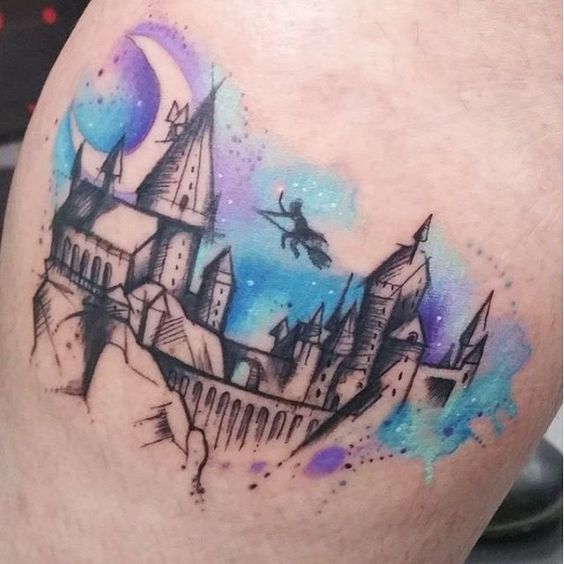Watercolor Hogwarts Tattoo Idea