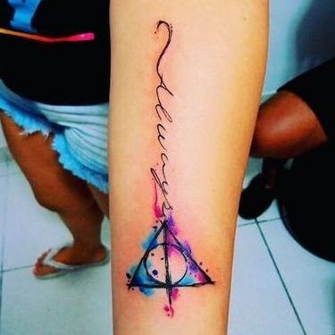 Colorful Deathly Hallows Tattoo