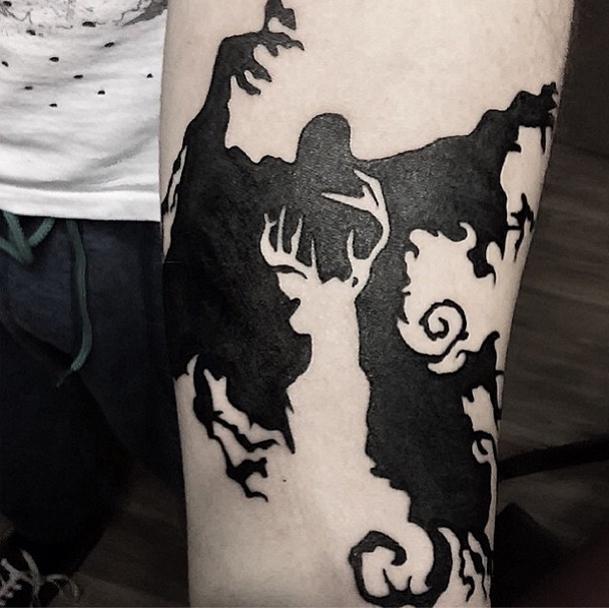 Black Dementor and Deer Patronus Tattoo Idea