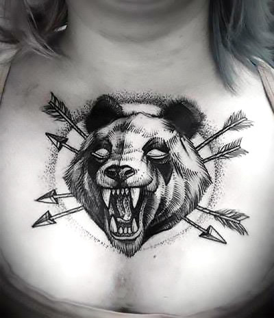 Angry Panda With Arrows Tattoo Idea