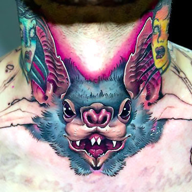 Badass Bat on Neck Tattoo