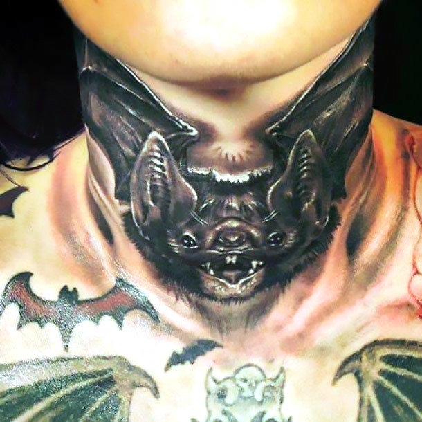 Bat on Neck Tattoo Idea