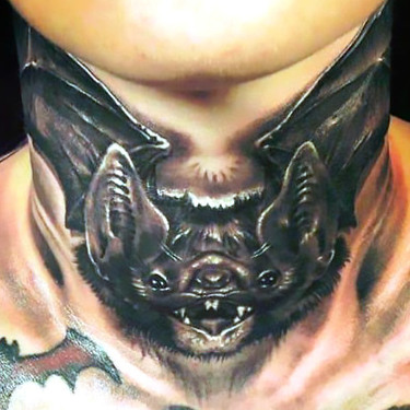 Bat on Neck Tattoo