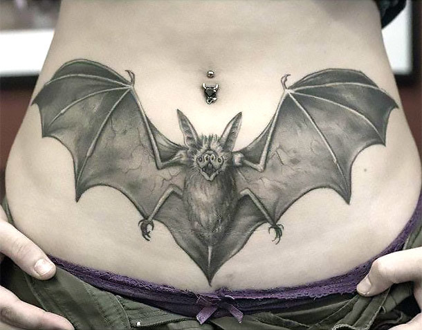 Bat on Stomach Tattoo Idea