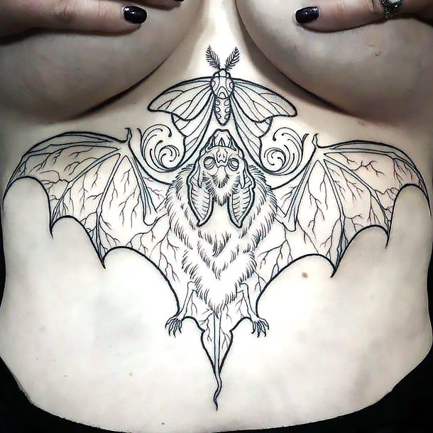 Bat Under Breast Tattoo Idea