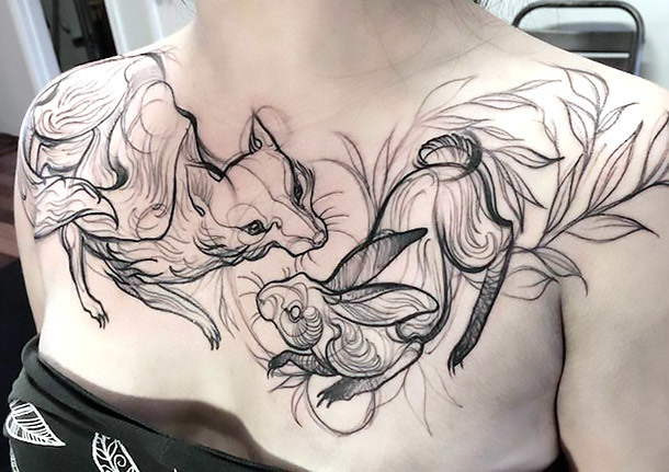 Best Rabbit and Fox Girl Tattoo Idea