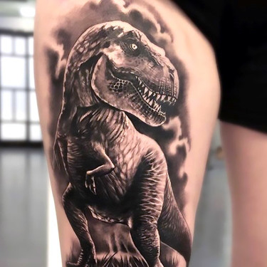 Black and Gray Dinosaur Tattoo
