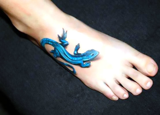 Blue Gecko on Foot Tattoo Idea
