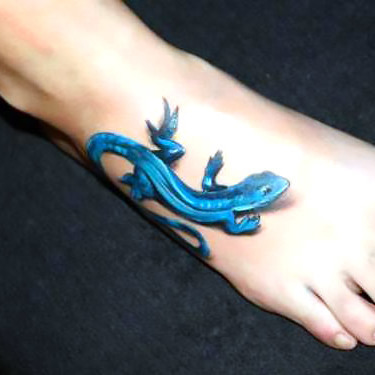 Blue Gecko on Foot Tattoo