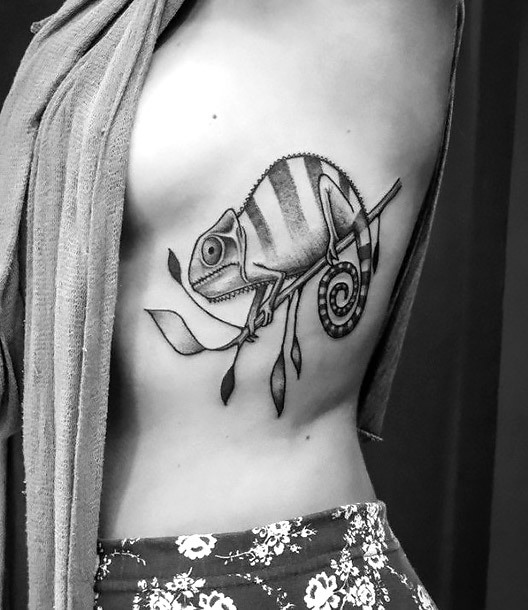 Chameleon on Ribs Tattoo Idea