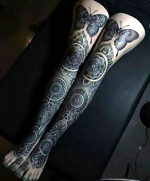 Amazing Black Butterflies on Legs Tattoo Idea