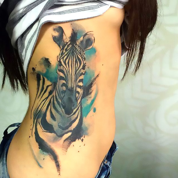 Cool Zebra on Side Tattoo Idea