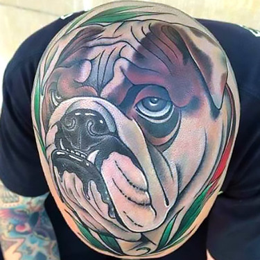 Crazy Bulldog Tattoo on Head Tattoo
