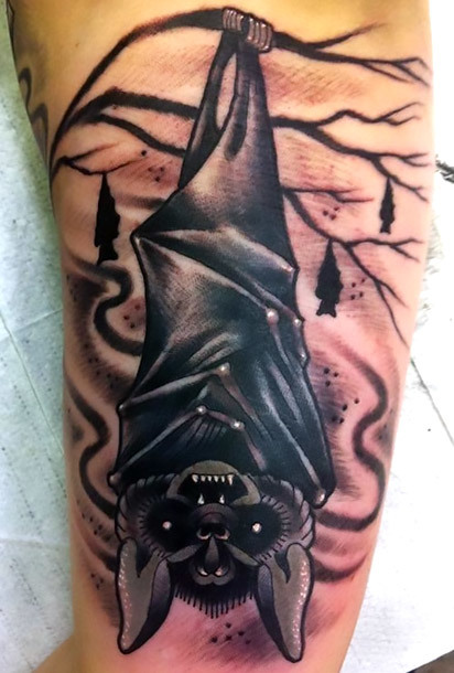 Hanging Bat Tattoo Idea