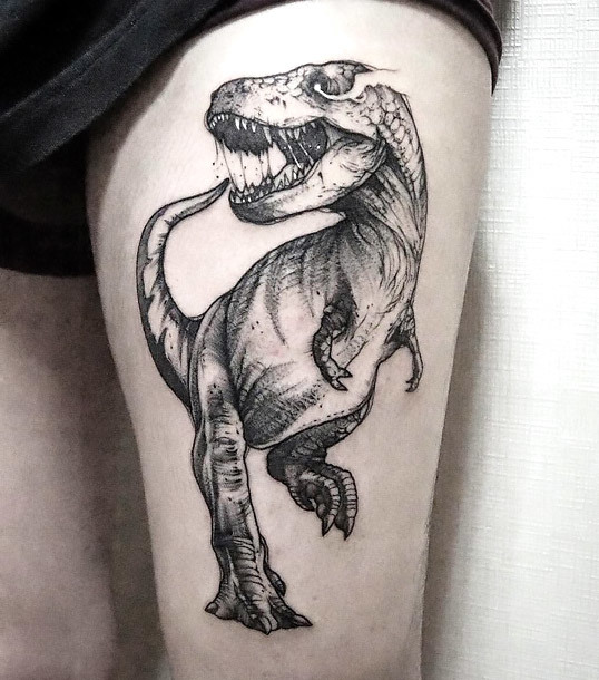 Sexy Dinosaur on Thigh Tattoo Idea