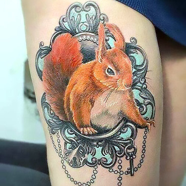 Sexy Squirrel on Thigh Tattoo