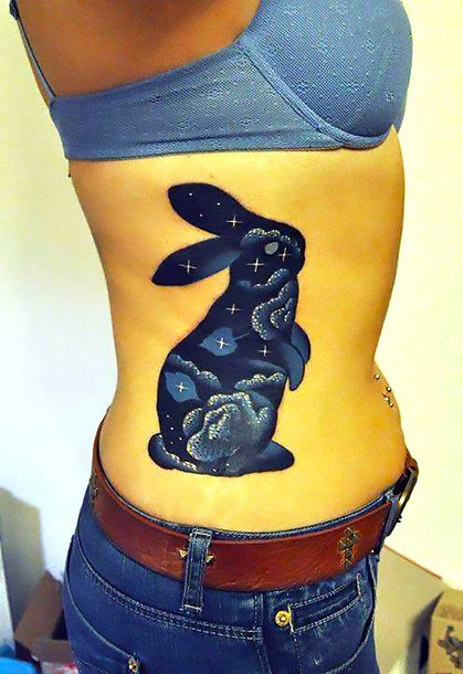 Space Rabbit Tattoo on Side Tattoo Idea