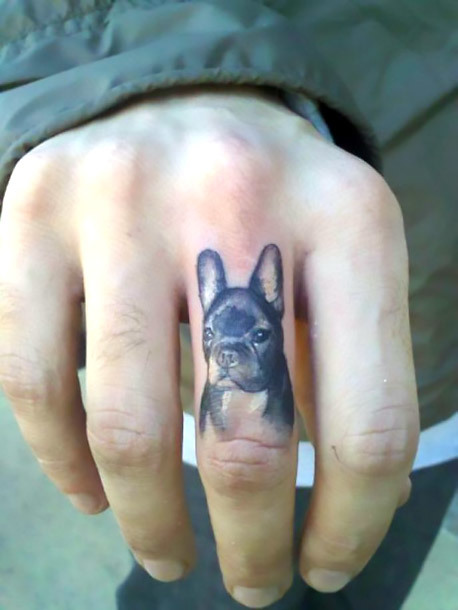 Tiny Bulldog Tattoo on Finger Tattoo Idea