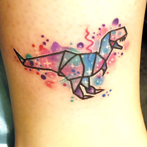 Watercolor Dinosaur Tattoo for Girls Tattoo Idea