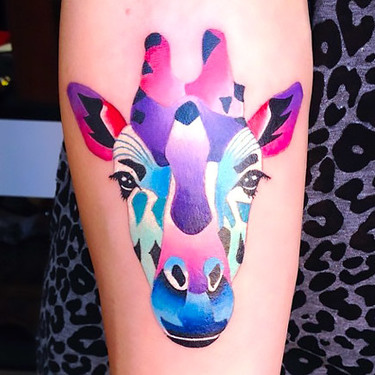 Colorful Giraffe Head Tattoo