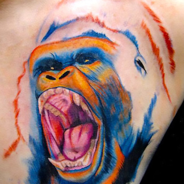 Colorful Roaring Gorilla Tattoo
