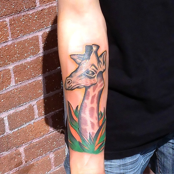 Giraffe Tattoo on Forearm Tattoo Idea