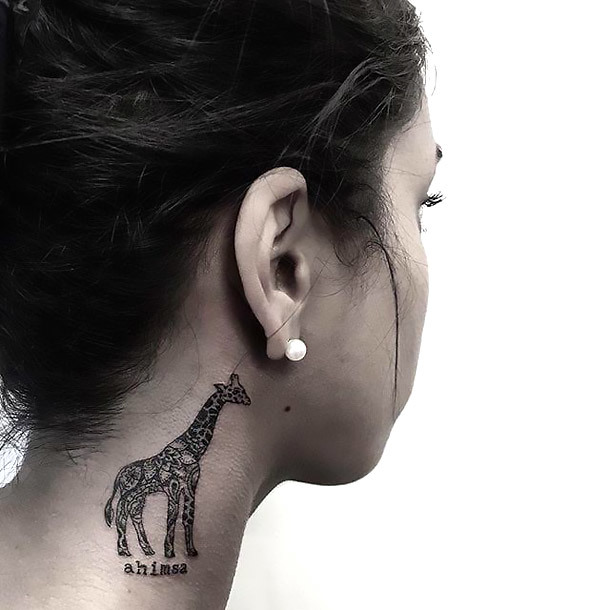 Giraffe Tattoo on Neck Tattoo Idea
