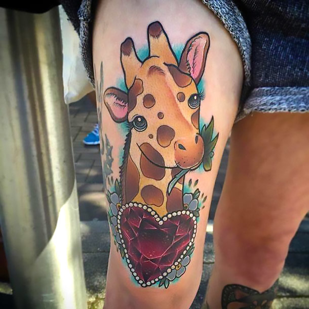 Giraffe With Heart Tattoo Idea