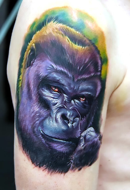 Gorilla Face Tattoo on Shoulder Tattoo Idea