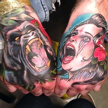 King Kong Tattoo on Hand Tattoo