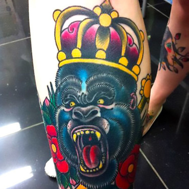 Old School Gorilla In Crown Tattoo