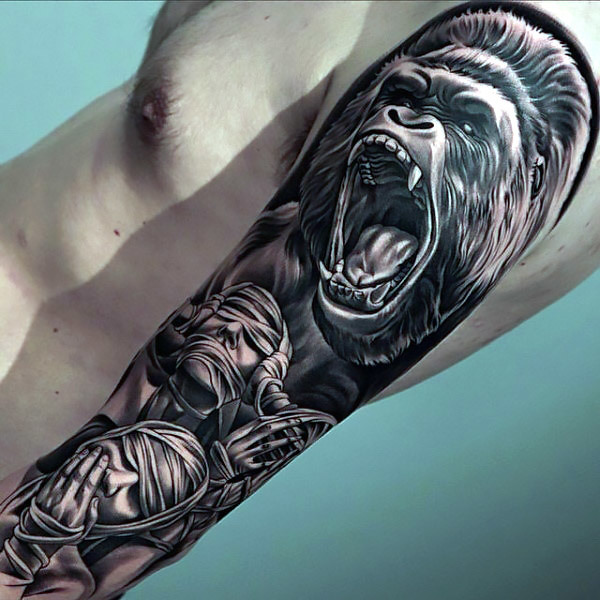 Remarkable Mens Gorilla Tattoo Sleeve Tattoo Idea