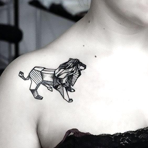 Amazing Geometric Lion Tattoo Idea