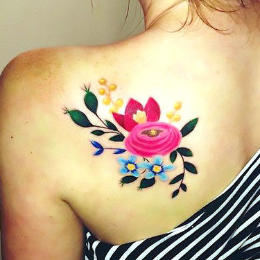 Flowers on Shoulder Blade Tattoo