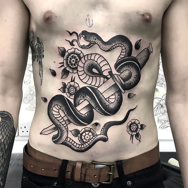 Snake Tattoo on Belly for Men Tattoo Idea