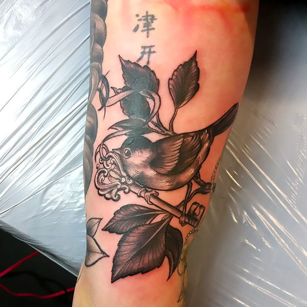 Sparrow With Key Tattoo Idea