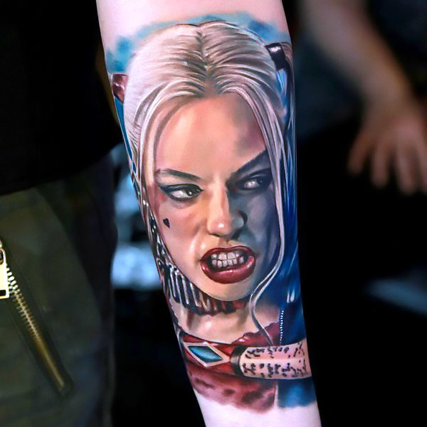 Cool Harley Quinn Portrait Tattoo Idea