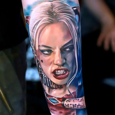 Cool Harley Quinn Portrait Tattoo