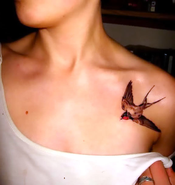 Sexy Swallow on Collar Bone Tattoo Idea