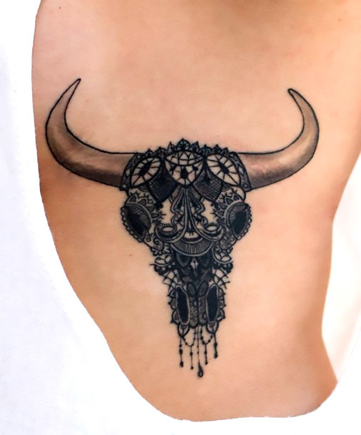 Bull Skull Tattoo for Girls Tattoo Idea