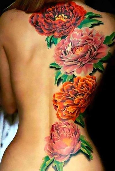 Floral Back Peonies Tattoo Idea