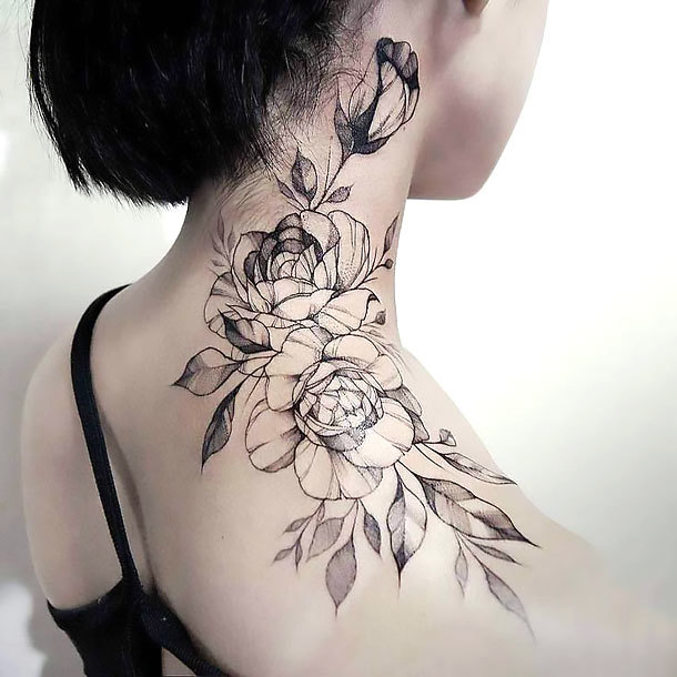 Floral Neck for Women Tattoo Idea