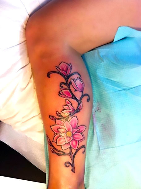 Flower on Calf for Women Tattoo Idea