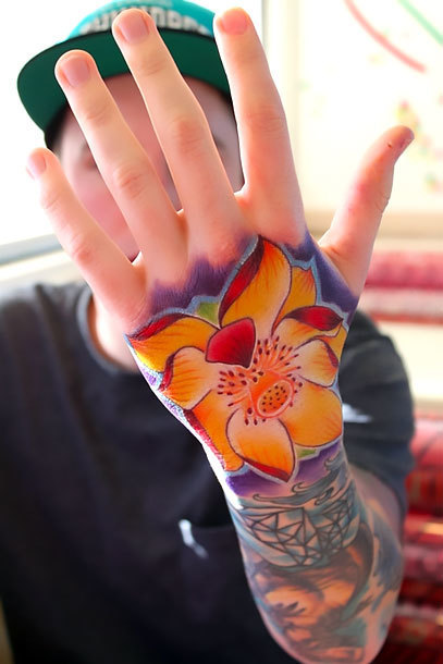 Flower on Hand for Guys Tattoo Idea