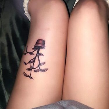 Pipal Flower Pot on Thigh Tattoo