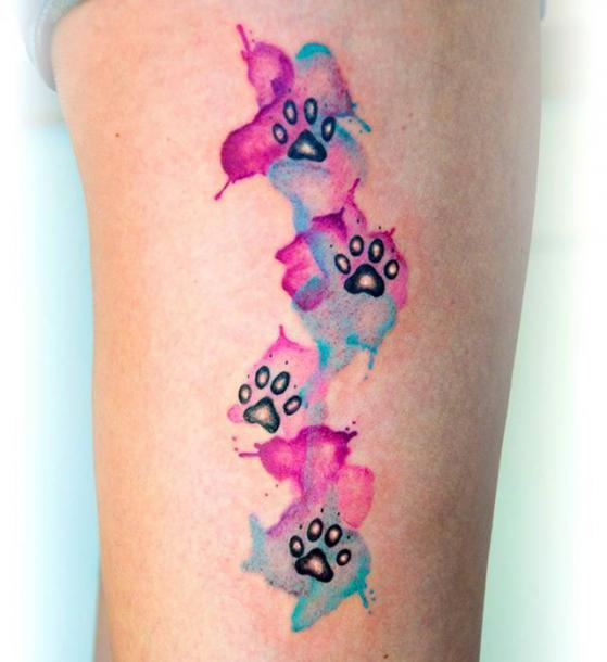 Colorful Cat Paw Prints Tattoo Idea