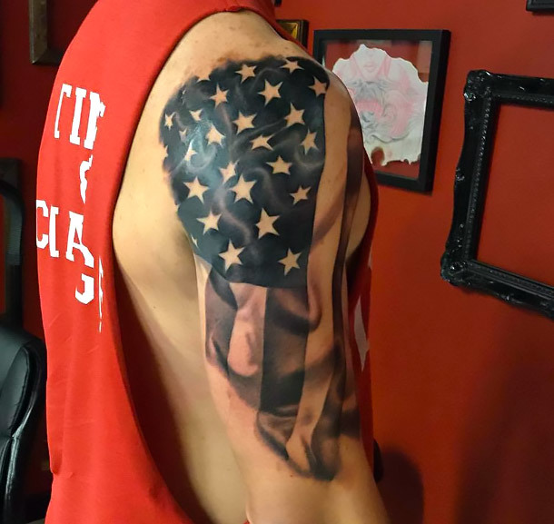 American Flag on Shoulder Tattoo Idea