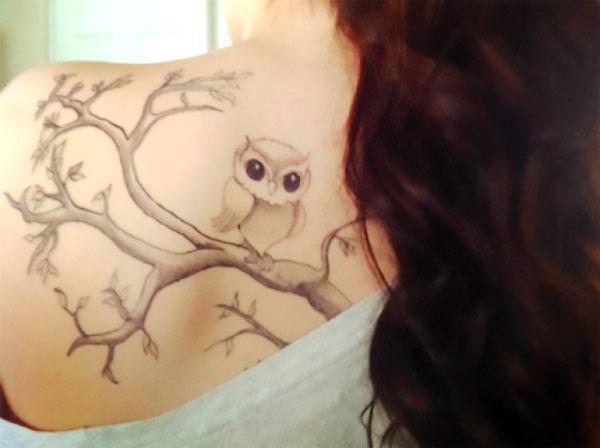 Barn Owl on Branch Tattoo Idea